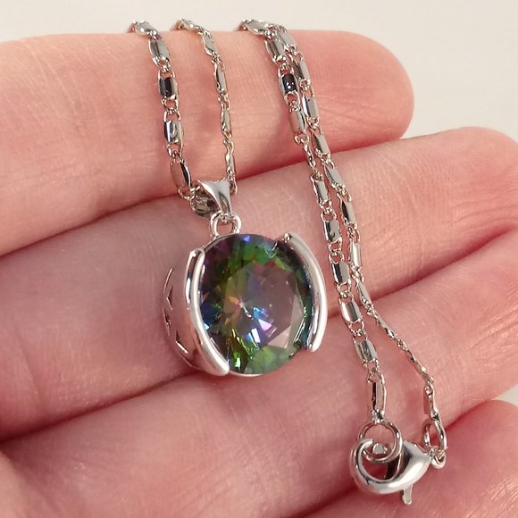 Jewelry - 18K White Gold Filled Mystical Rainbow Diamond Zircon Pendant Necklace 6.84ctw